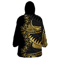Polynesia Wearable Blanket Hoodie Black & Gold Fancy Plumeria LT7 - Polynesian Pride