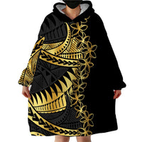 Polynesia Wearable Blanket Hoodie Black & Gold Fancy Plumeria LT7 - Polynesian Pride