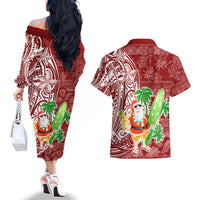 Hawaii Christmas Mele Kalikimaka Couples Matching Off The Shoulder Long Sleeve Dress and Hawaiian Shirt Santa Claus LT7 - Polynesian Pride
