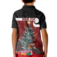 Personalised New Zealand Maori Christmas Kid Polo Shirt Xmas Fern Mix Kowhawhai