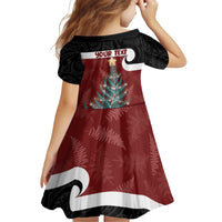 Personalised New Zealand Maori Christmas Kid Short Sleeve Dress Xmas Fern Mix Kowhawhai