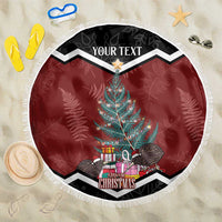 Personalised New Zealand Christmas Beach Blanket Xmas Fern and Kiwi Birds