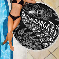 Aotearoa Personalized Lawn Bowls Maori Beach Blanket New Zealand Black Tribal Silver Fern - Polynesian Pride