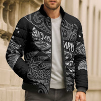 Aotearoa Personalized Lawn Bowls Maori Bomber Puffer Jacket New Zealand Black Tribal Silver Fern - Polynesian Pride