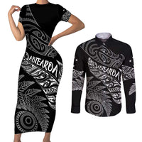 Aotearoa Personalized Lawn Bowls Maori Couples Matching Short Sleeve Bodycon Dress and Long Sleeve Button Shirt New Zealand Black Tribal Silver Fern - Polynesian Pride