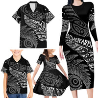 Aotearoa Personalized Lawn Bowls Maori Family Matching Long Sleeve Bodycon Dress and Hawaiian Shirt New Zealand Black Tribal Silver Fern - Polynesian Pride