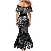 Aotearoa Personalized Lawn Bowls Maori Family Matching Mermaid Dress and Hawaiian Shirt New Zealand Black Tribal Silver Fern - Polynesian Pride