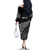Aotearoa Personalized Lawn Bowls Maori Family Matching Off The Shoulder Long Sleeve Dress and Hawaiian Shirt New Zealand Black Tribal Silver Fern - Polynesian Pride
