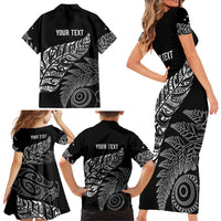 Aotearoa Personalized Lawn Bowls Maori Family Matching Short Sleeve Bodycon Dress and Hawaiian Shirt New Zealand Black Tribal Silver Fern - Polynesian Pride