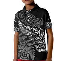 Aotearoa Personalized Lawn Bowls Maori Kid Polo Shirt New Zealand Black Tribal Silver Fern - Polynesian Pride