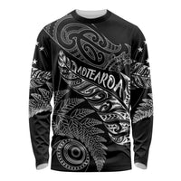 Aotearoa Personalized Lawn Bowls Maori Long Sleeve Shirt New Zealand Black Tribal Silver Fern - Polynesian Pride