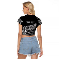 Aotearoa Personalized Lawn Bowls Maori Raglan Cropped T Shirt New Zealand Black Tribal Silver Fern - Polynesian Pride