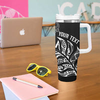 Aotearoa Personalized Lawn Bowls Maori Tumbler With Handle New Zealand Black Tribal Silver Fern - Polynesian Pride