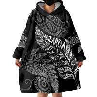 Aotearoa Personalized Lawn Bowls Maori Wearable Blanket Hoodie New Zealand Black Tribal Silver Fern - Polynesian Pride