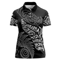 Aotearoa Personalized Lawn Bowls Maori Women Polo Shirt New Zealand Black Tribal Silver Fern - Polynesian Pride