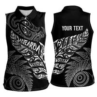 Aotearoa Personalized Lawn Bowls Maori Women Sleeveless Polo Shirt New Zealand Black Tribal Silver Fern - Polynesian Pride