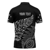 Aotearoa Personalized Lawn Bowls Maori Zipper Polo Shirt New Zealand Black Tribal Silver Fern - Polynesian Pride
