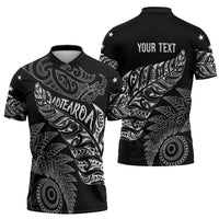 Aotearoa Personalized Lawn Bowls Maori Zipper Polo Shirt New Zealand Black Tribal Silver Fern - Polynesian Pride