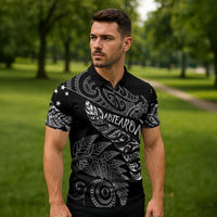 Aotearoa Personalized Lawn Bowls Maori Zipper Polo Shirt New Zealand Black Tribal Silver Fern - Polynesian Pride
