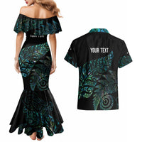Aotearoa Personalized Lawn Bowls Maori Couples Matching Mermaid Dress and Hawaiian Shirt New Zealand Paua Shell Tribal Silver Fern - Polynesian Pride