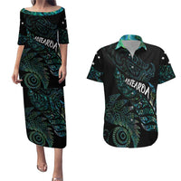 Aotearoa Personalized Lawn Bowls Maori Couples Matching Puletasi and Hawaiian Shirt New Zealand Paua Shell Tribal Silver Fern - Polynesian Pride