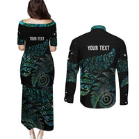 Aotearoa Personalized Lawn Bowls Maori Couples Matching Puletasi and Long Sleeve Button Shirt New Zealand Paua Shell Tribal Silver Fern - Polynesian Pride