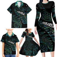 Aotearoa Personalized Lawn Bowls Maori Family Matching Long Sleeve Bodycon Dress and Hawaiian Shirt New Zealand Paua Shell Tribal Silver Fern - Polynesian Pride
