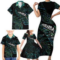 Aotearoa Personalized Lawn Bowls Maori Family Matching Short Sleeve Bodycon Dress and Hawaiian Shirt New Zealand Paua Shell Tribal Silver Fern - Polynesian Pride