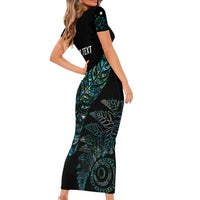 Aotearoa Personalized Lawn Bowls Maori Family Matching Short Sleeve Bodycon Dress and Hawaiian Shirt New Zealand Paua Shell Tribal Silver Fern - Polynesian Pride