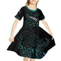 Aotearoa Personalized Lawn Bowls Maori Kid Short Sleeve Dress New Zealand Paua Shell Tribal Silver Fern - Polynesian Pride