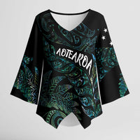 Aotearoa Personalized Lawn Bowls Maori Kimono Sleeve Blouse New Zealand Paua Shell Tribal Silver Fern - Polynesian Pride