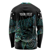 Aotearoa Personalized Lawn Bowls Maori Long Sleeve Shirt New Zealand Paua Shell Tribal Silver Fern - Polynesian Pride