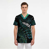 Aotearoa Personalized Lawn Bowls Maori Scrub Top New Zealand Paua Shell Tribal Silver Fern - Polynesian Pride