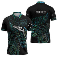 Aotearoa Personalized Lawn Bowls Maori Zipper Polo Shirt New Zealand Paua Shell Tribal Silver Fern - Polynesian Pride