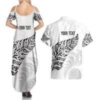 Aotearoa Personalized Lawn Bowls Maori Couples Matching Summer Maxi Dress and Hawaiian Shirt New Zealand White Tribal Silver Fern - Polynesian Pride