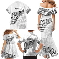 Aotearoa Personalized Lawn Bowls Maori Family Matching Mermaid Dress and Hawaiian Shirt New Zealand White Tribal Silver Fern - Polynesian Pride