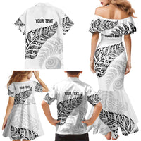 Aotearoa Personalized Lawn Bowls Maori Family Matching Mermaid Dress and Hawaiian Shirt New Zealand White Tribal Silver Fern - Polynesian Pride