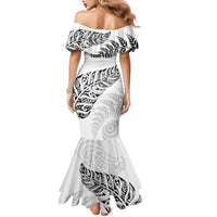 Aotearoa Personalized Lawn Bowls Maori Family Matching Mermaid Dress and Hawaiian Shirt New Zealand White Tribal Silver Fern - Polynesian Pride