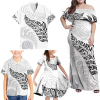 Aotearoa Personalized Lawn Bowls Maori Family Matching Off Shoulder Maxi Dress and Hawaiian Shirt New Zealand White Tribal Silver Fern - Polynesian Pride