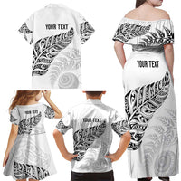 Aotearoa Personalized Lawn Bowls Maori Family Matching Off Shoulder Maxi Dress and Hawaiian Shirt New Zealand White Tribal Silver Fern - Polynesian Pride