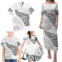 Aotearoa Personalized Lawn Bowls Maori Family Matching Puletasi and Hawaiian Shirt New Zealand White Tribal Silver Fern - Polynesian Pride