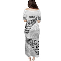 Aotearoa Personalized Lawn Bowls Maori Family Matching Puletasi and Hawaiian Shirt New Zealand White Tribal Silver Fern - Polynesian Pride