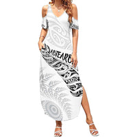 Aotearoa Personalized Lawn Bowls Maori Family Matching Summer Maxi Dress and Hawaiian Shirt New Zealand White Tribal Silver Fern - Polynesian Pride