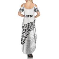 Aotearoa Personalized Lawn Bowls Maori Family Matching Summer Maxi Dress and Hawaiian Shirt New Zealand White Tribal Silver Fern - Polynesian Pride