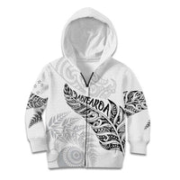Aotearoa Personalized Lawn Bowls Maori Kid Hoodie New Zealand White Tribal Silver Fern - Polynesian Pride