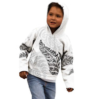 Aotearoa Personalized Lawn Bowls Maori Kid Hoodie New Zealand White Tribal Silver Fern - Polynesian Pride