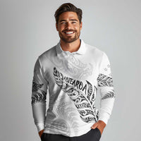 Aotearoa Personalized Lawn Bowls Maori Long Sleeve Polo Shirt New Zealand White Tribal Silver Fern - Polynesian Pride