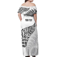 Aotearoa Personalized Lawn Bowls Maori Off Shoulder Maxi Dress New Zealand White Tribal Silver Fern - Polynesian Pride