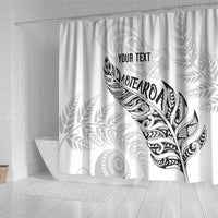 Aotearoa Personalized Lawn Bowls Maori Shower Curtain New Zealand White Tribal Silver Fern - Polynesian Pride