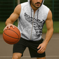 Aotearoa Personalized Lawn Bowls Maori Sleeveless Zip Hoodie New Zealand White Tribal Silver Fern - Polynesian Pride